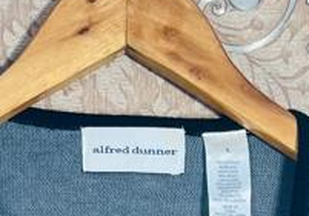alfred dunner Grey Striped Knit Twinset Cardigan (Size L)
