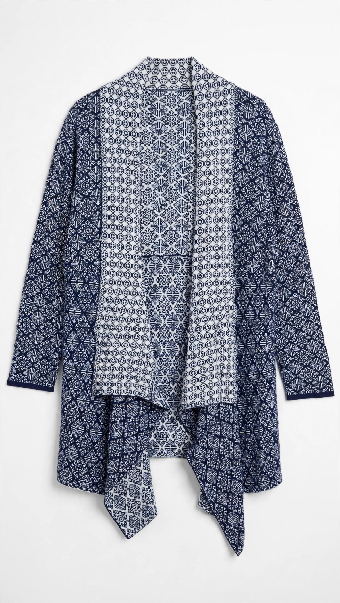 Cellbes Navy and White Geometric Waterfall Cardigan (Size 46/48)