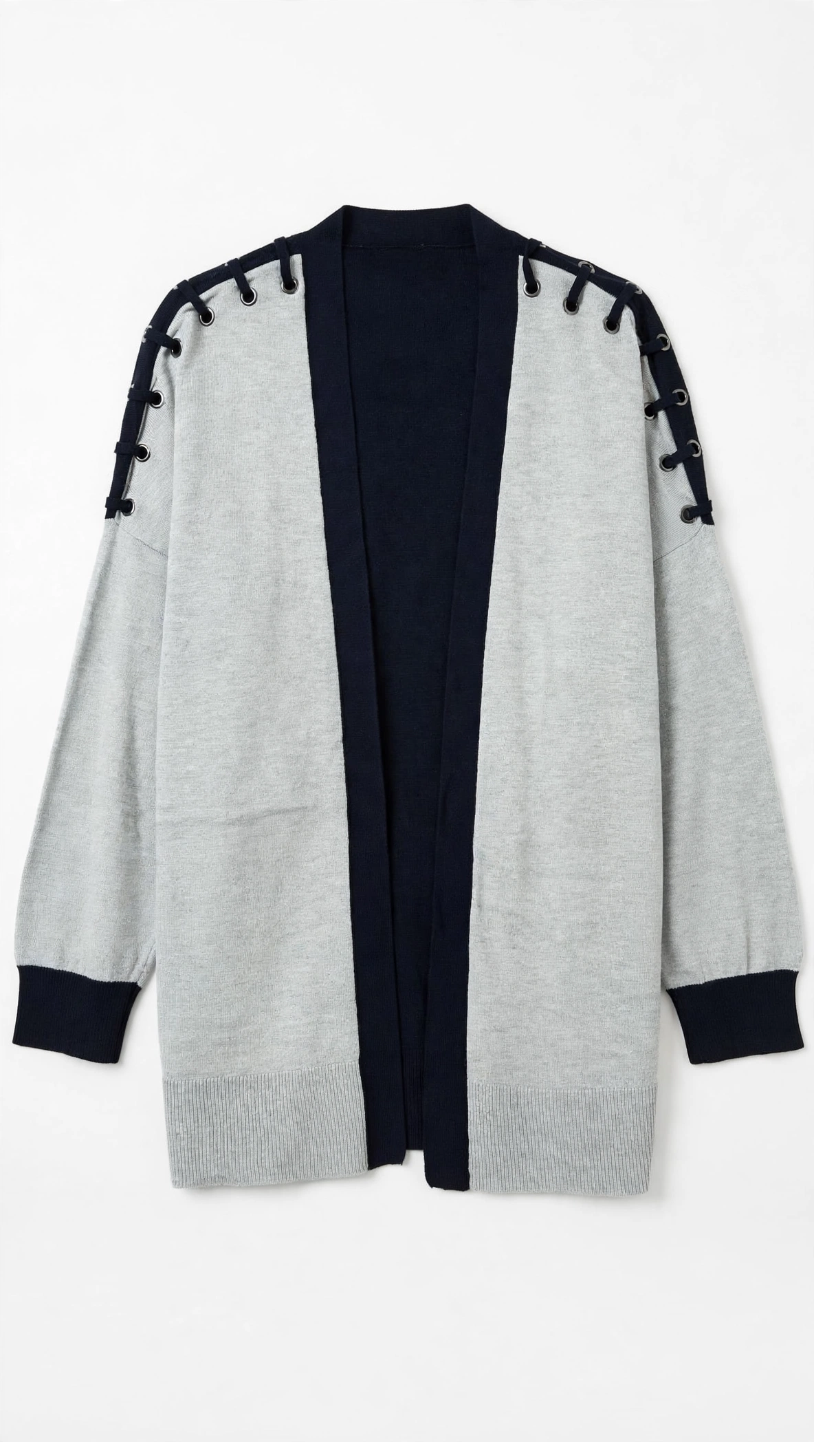 Dex Grey and Navy Colorblock Grommet Cardigan (Size 1X)