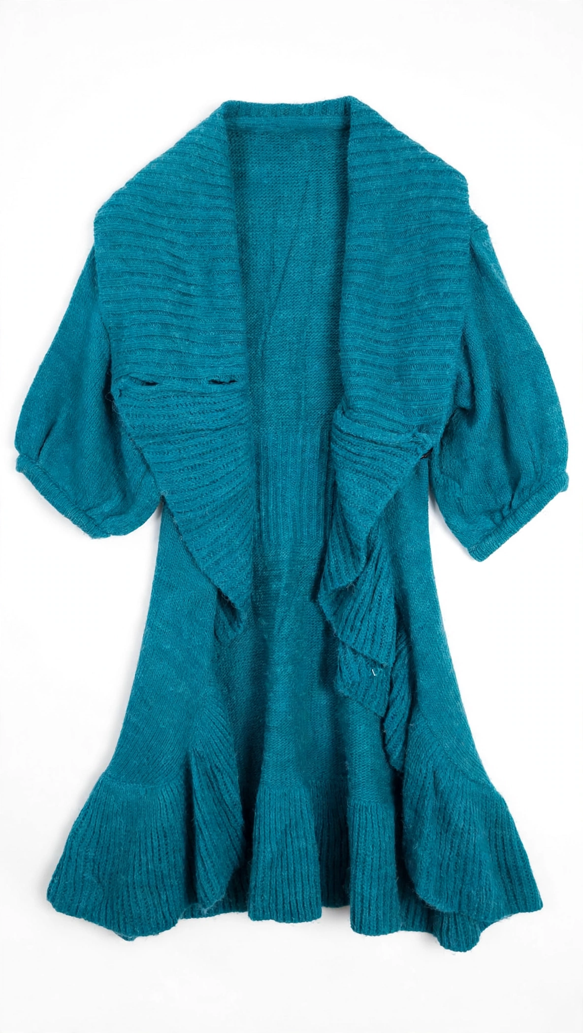 Elite GIRL Teal Shawl-Collar Cardigan with Ruffled Hem (Girls)