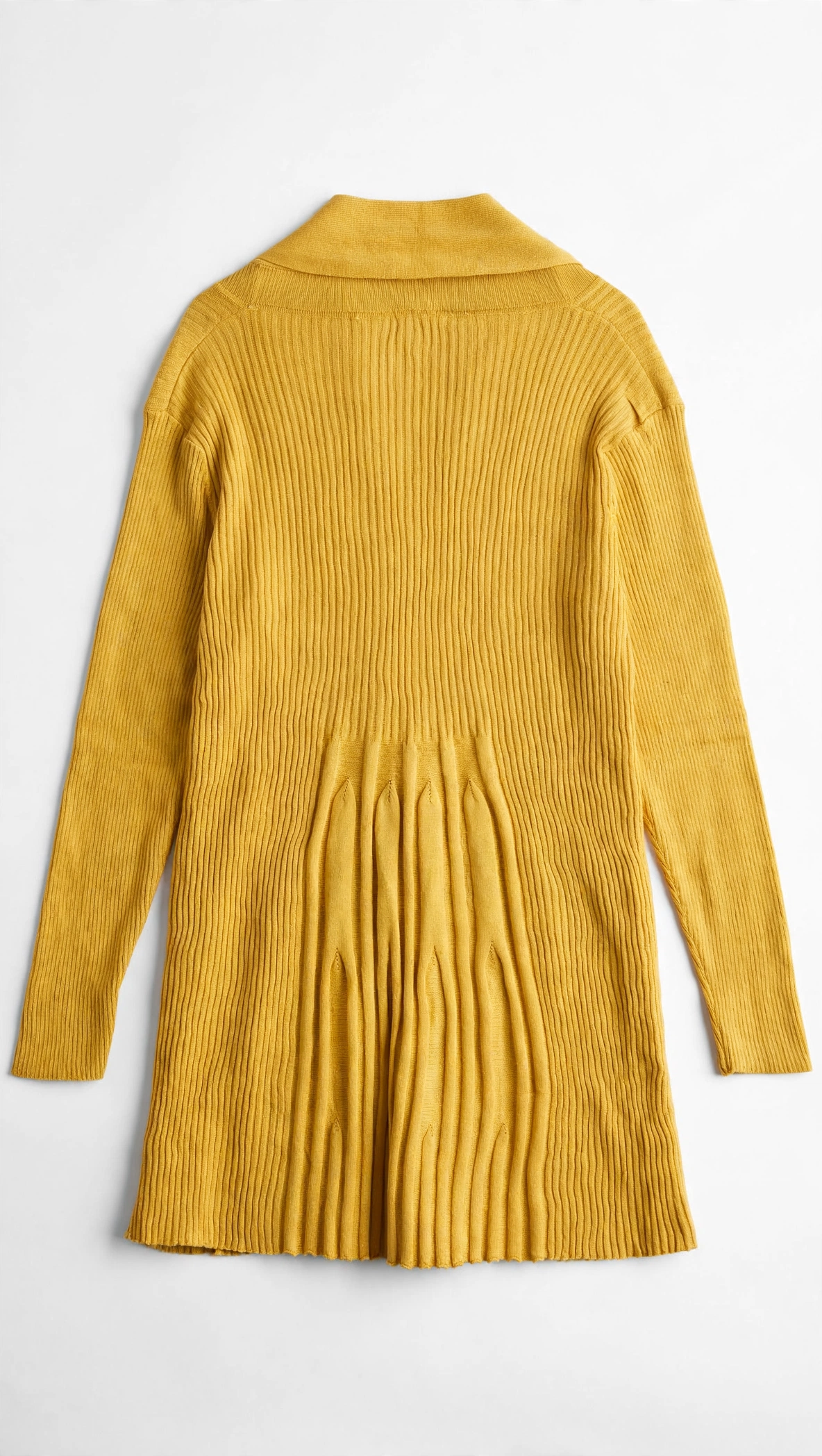 Jade and Ivory Mustard Shawl-Collar Cardigan with Pleated Flare (Size M)