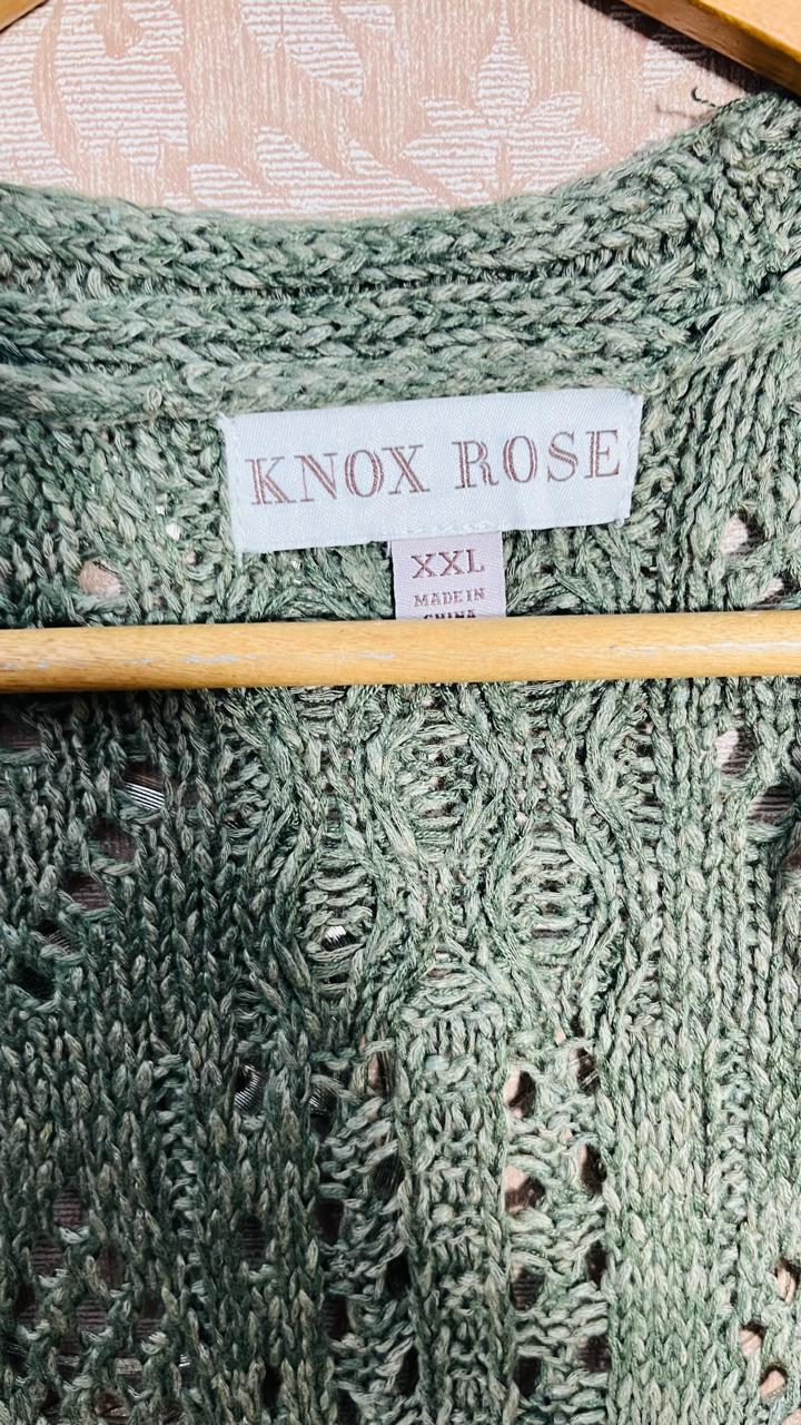 Knox Rose Sage Green Pointelle Cardigan with Pockets (Size XXL)