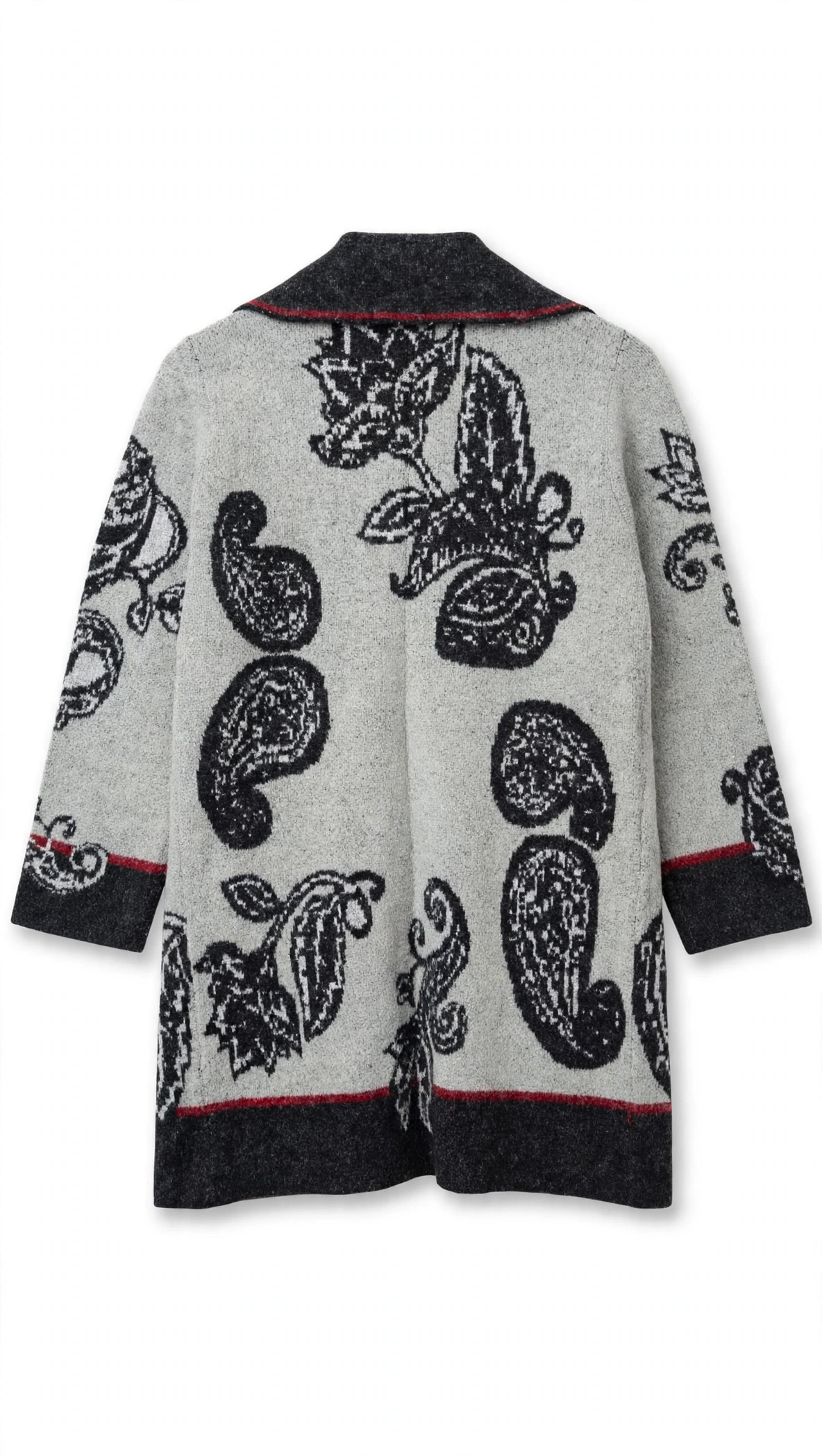 Maxsport Grey Floral Paisley Cardigan with Dark Collar (Size XS)