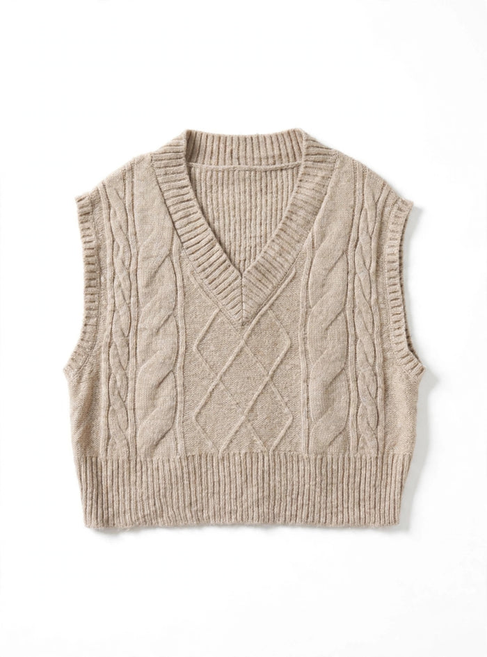 Sincerely Jules Beige Cable-Knit Sweater Vest (Size M)