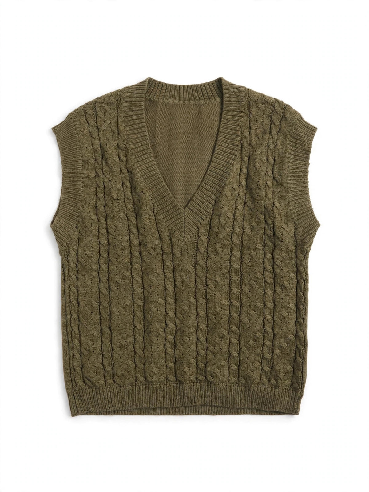 olivaceous Olive Green Cable-Knit Sweater Vest (Size L)