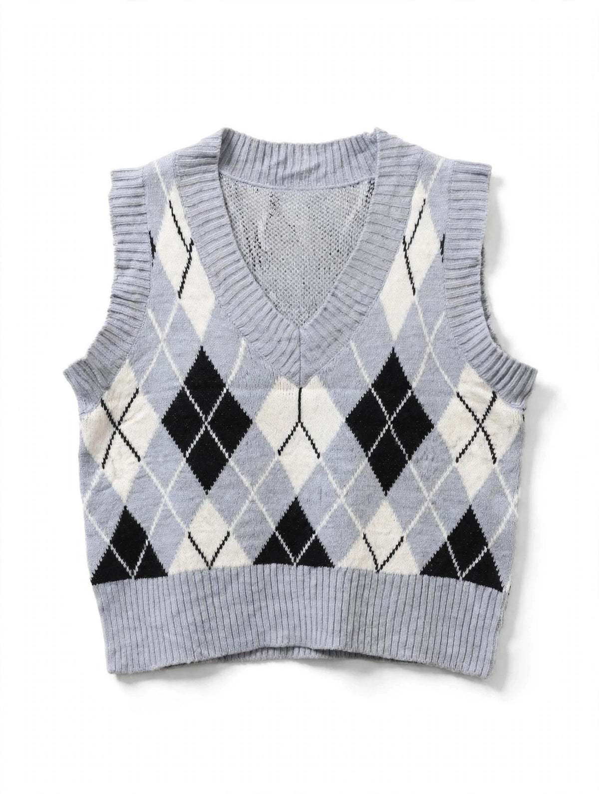 Ardene Grey Argyle Knit Sweater Vest (Size M)