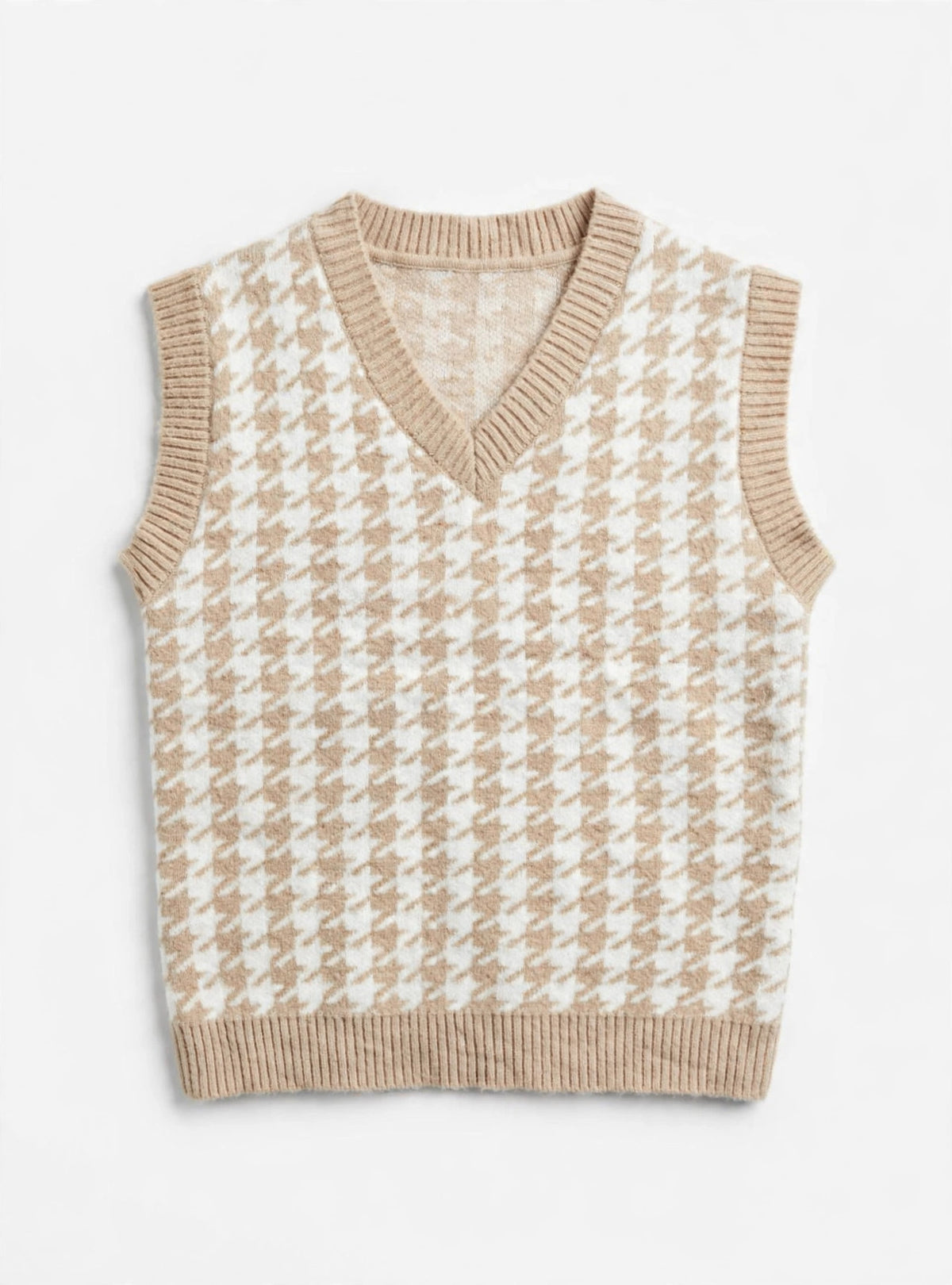 SHEIN Beige/White Houndstooth Knit Sweater Vest (Size S)