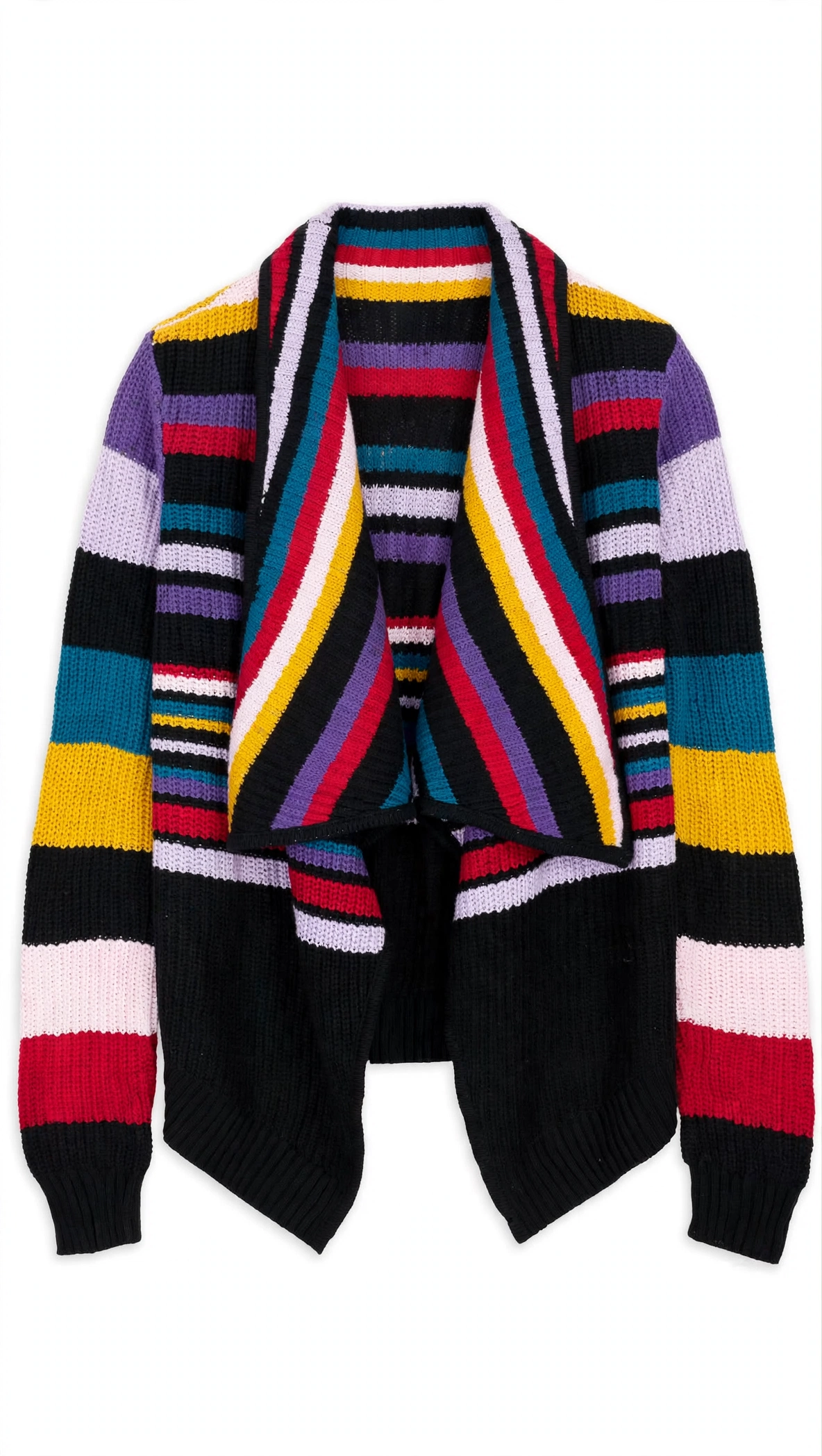Candie's Multicolor Striped Open-Front Knit Cardigan (Size S)