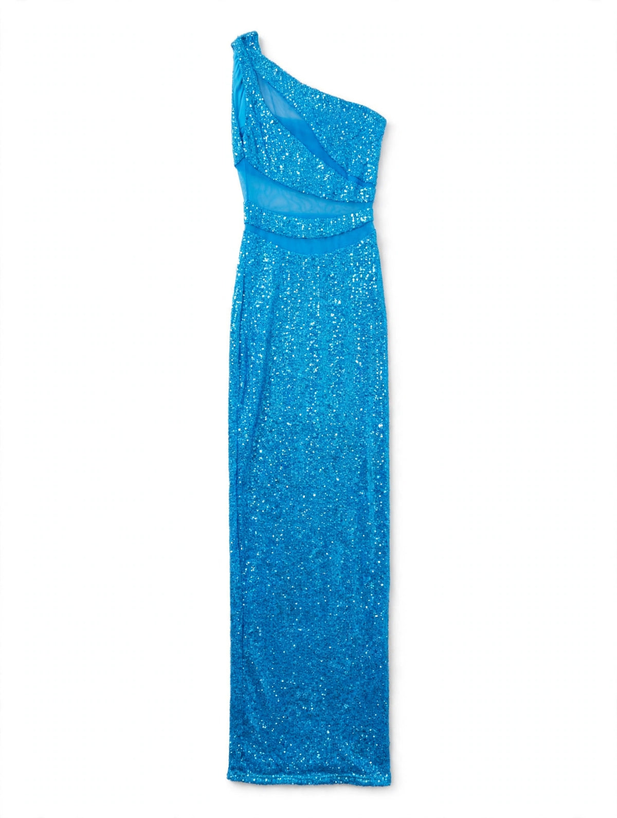 Fashion Nova Blue Sequin One-Shoulder Maxi Dress (Size XS)