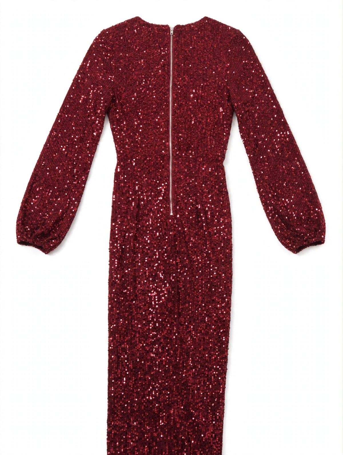 Fashion Nova Red Sequin V-Neck Maxi Dress with Back Zip (Size XS)