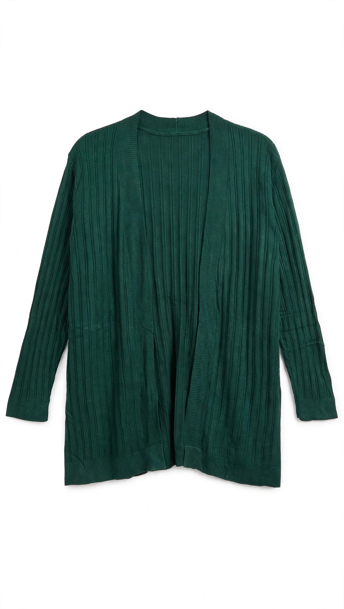 iKnit Dark Green Ribbed Knit Open Cardigan (Size 3XL)