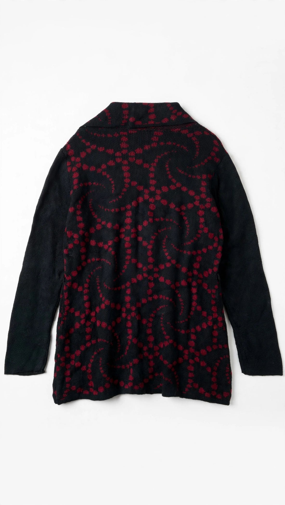 madison hill Black and Red Geometric Pattern Shawl-Collar Cardigan (Size M)