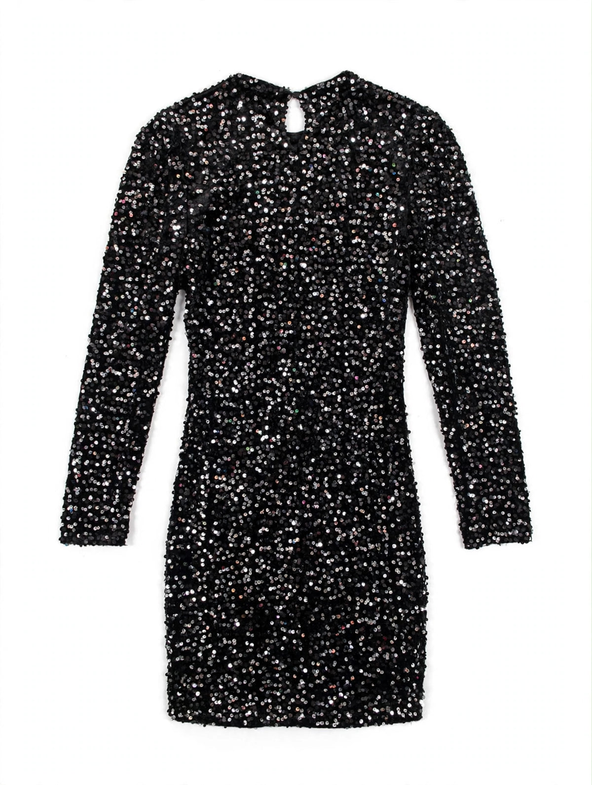 PIECES Black Sequin Mock-Neck Mini Dress (Size M)
