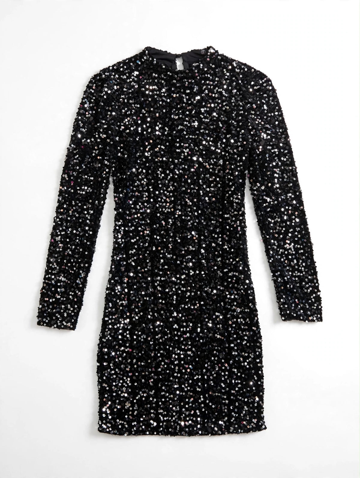 PIECES Black Sequin Mock-Neck Mini Dress (Size M)