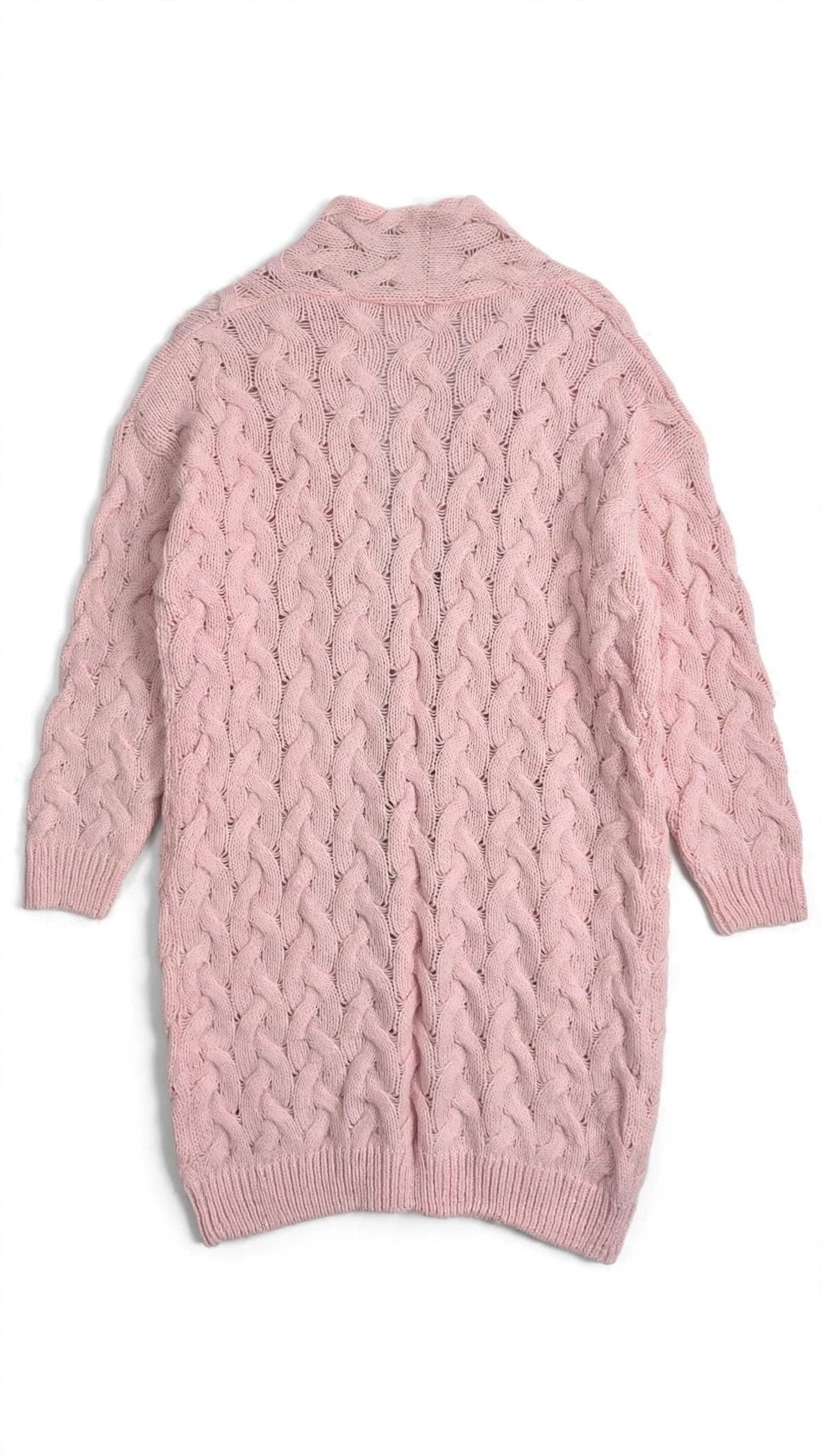 SHEIN Pink Cable-Knit Open-Front Cardigan (Size M)