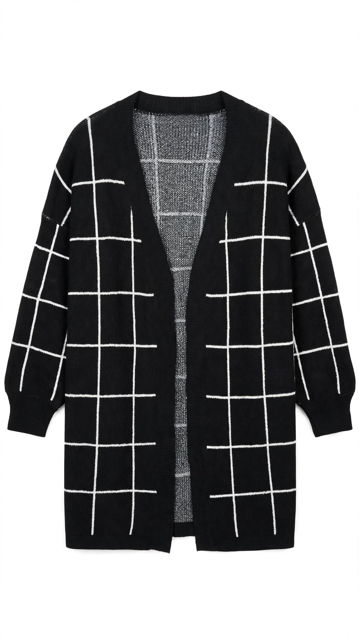 Time and Tru Black and White Grid Windowpane Open-Front Cardigan (Size XXL)