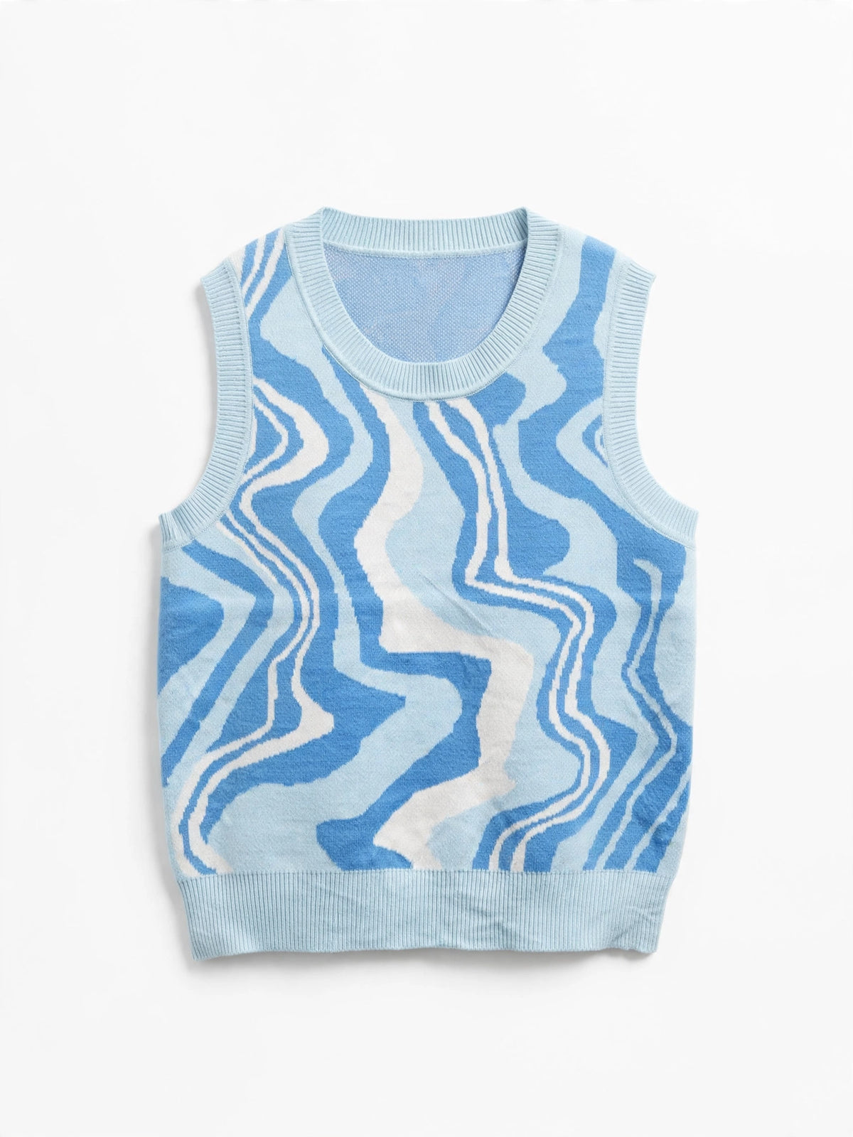 Willow & Wind Blue Abstract Wave Knit Sweater Vest (Size M)