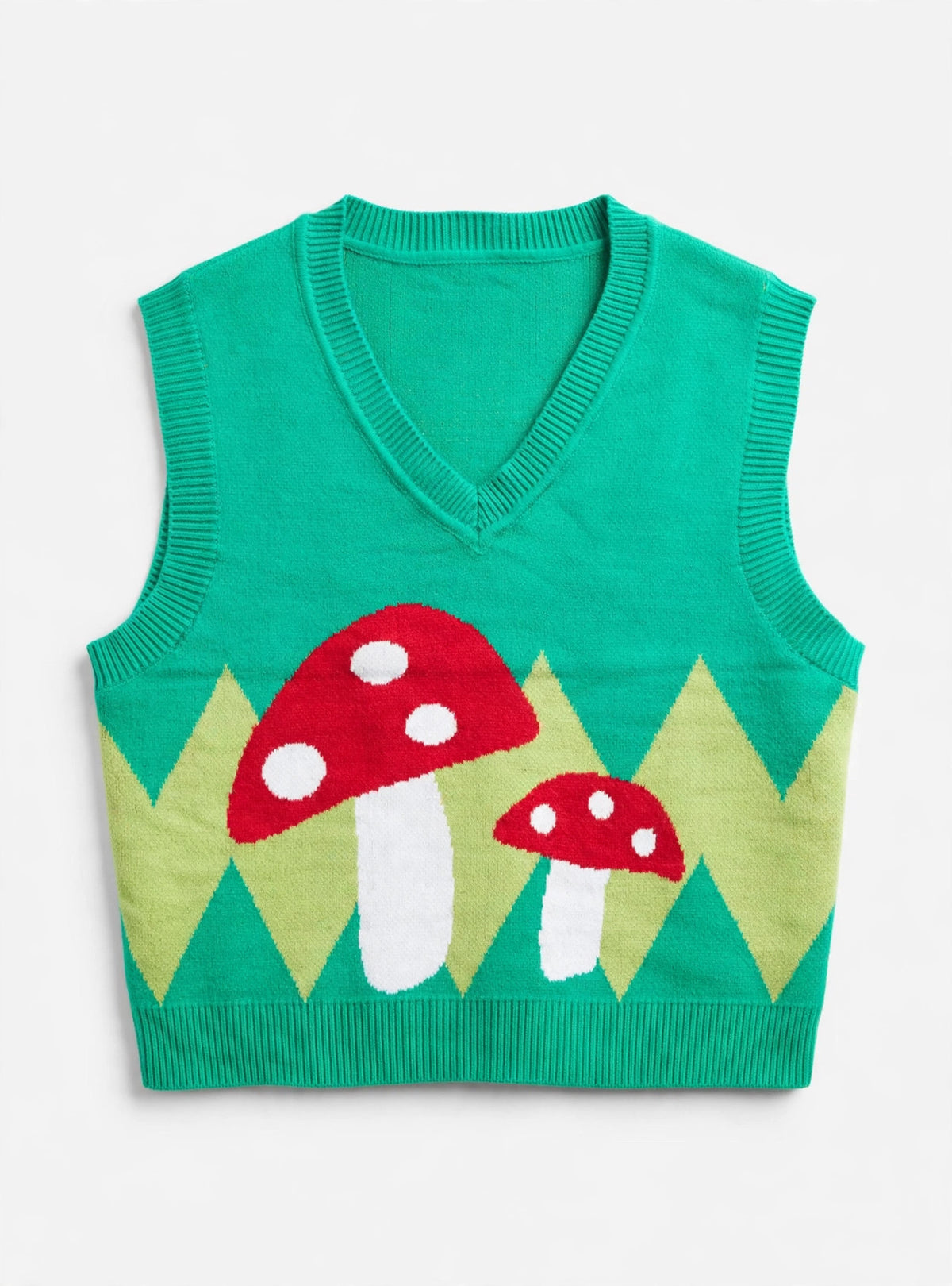 ROMWE Green Mushroom Graphic Knit Sweater Vest (Size L)