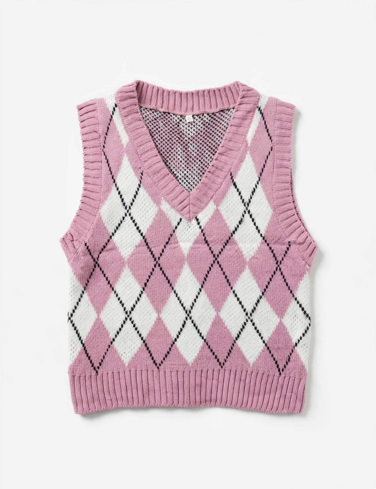 Pink/White Argyle Knit Sweater Vest (Size S)