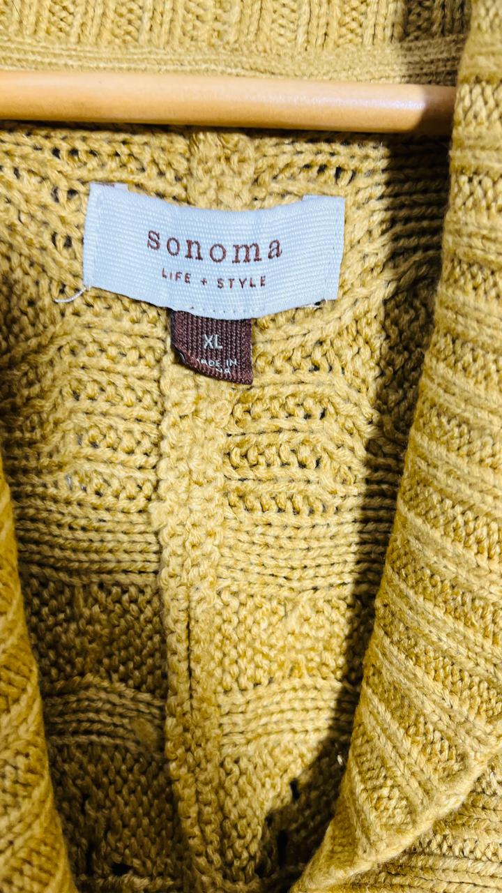 Sonoma Chartreuse Cable-Knit Cardigan with Button (Size XL)