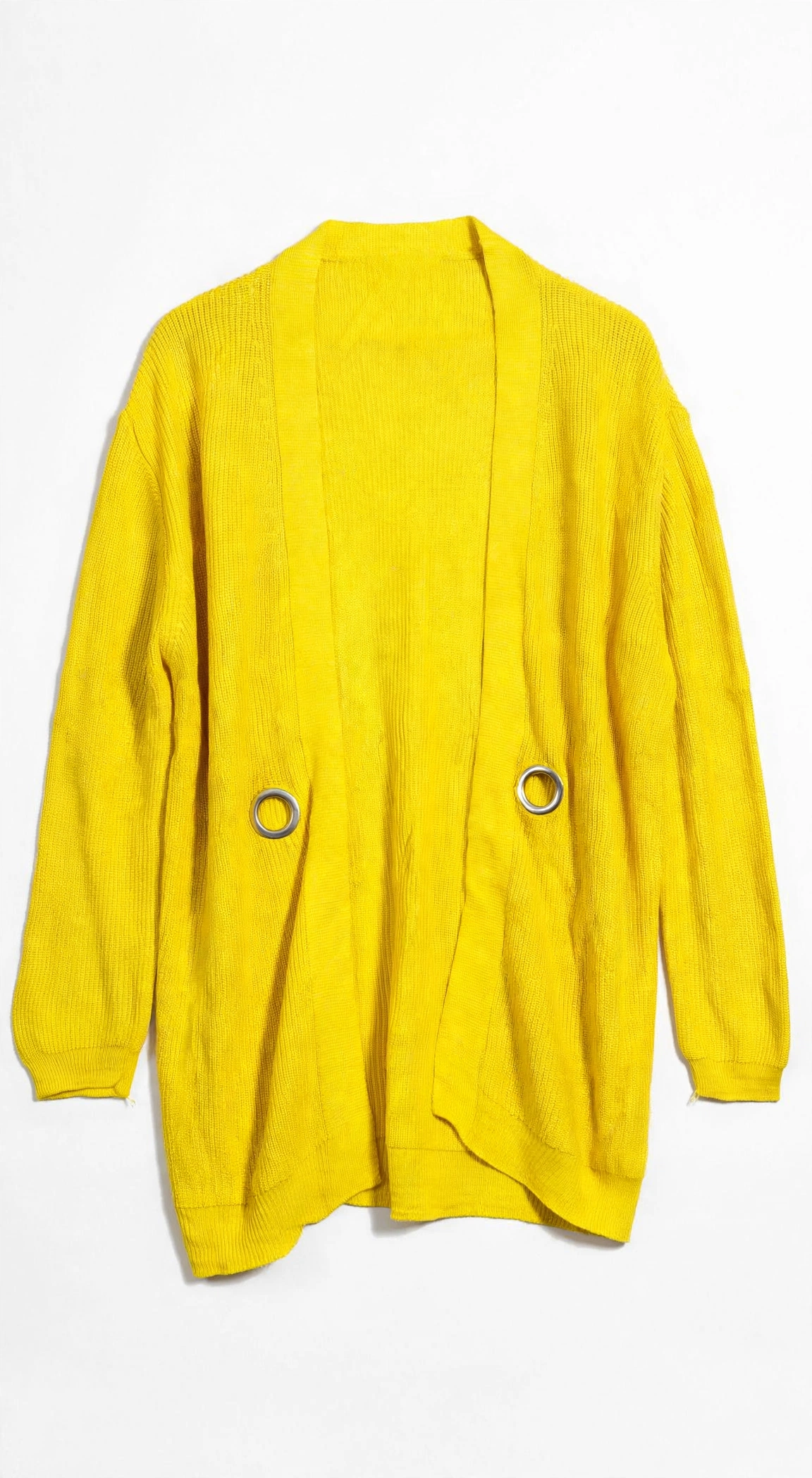 Stradivarius Yellow Knit Cardigan with Ring Details (Size M)