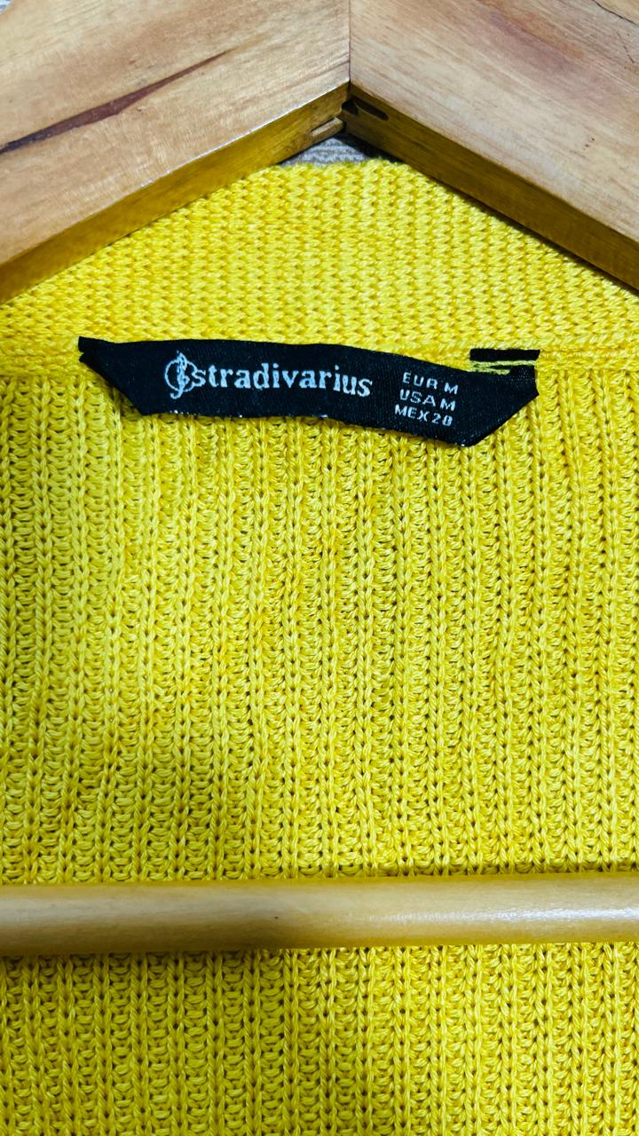 Stradivarius Yellow Knit Cardigan with Ring Details (Size M)