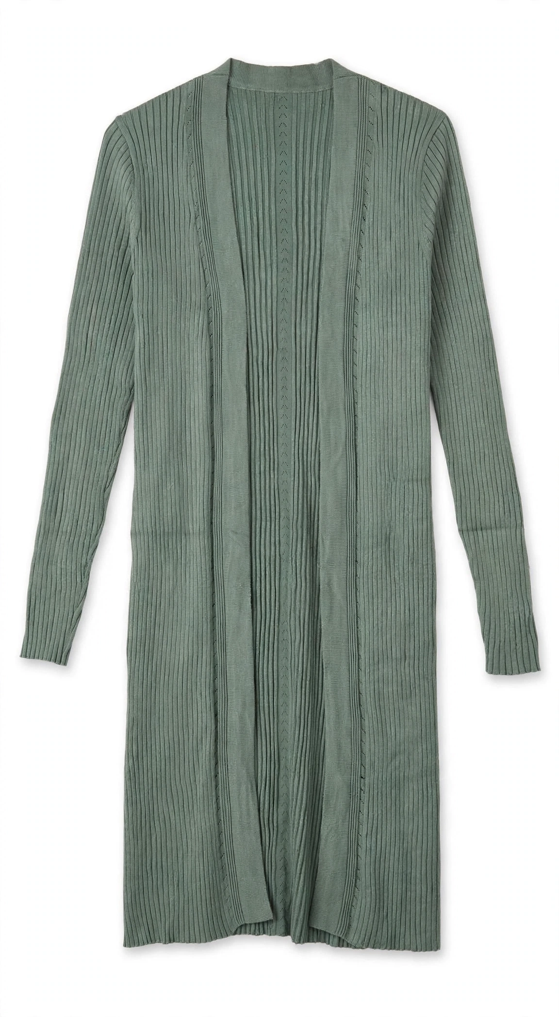 Time and Tru Sage Green Ribbed Longline Cardigan (Size L 12-14)
