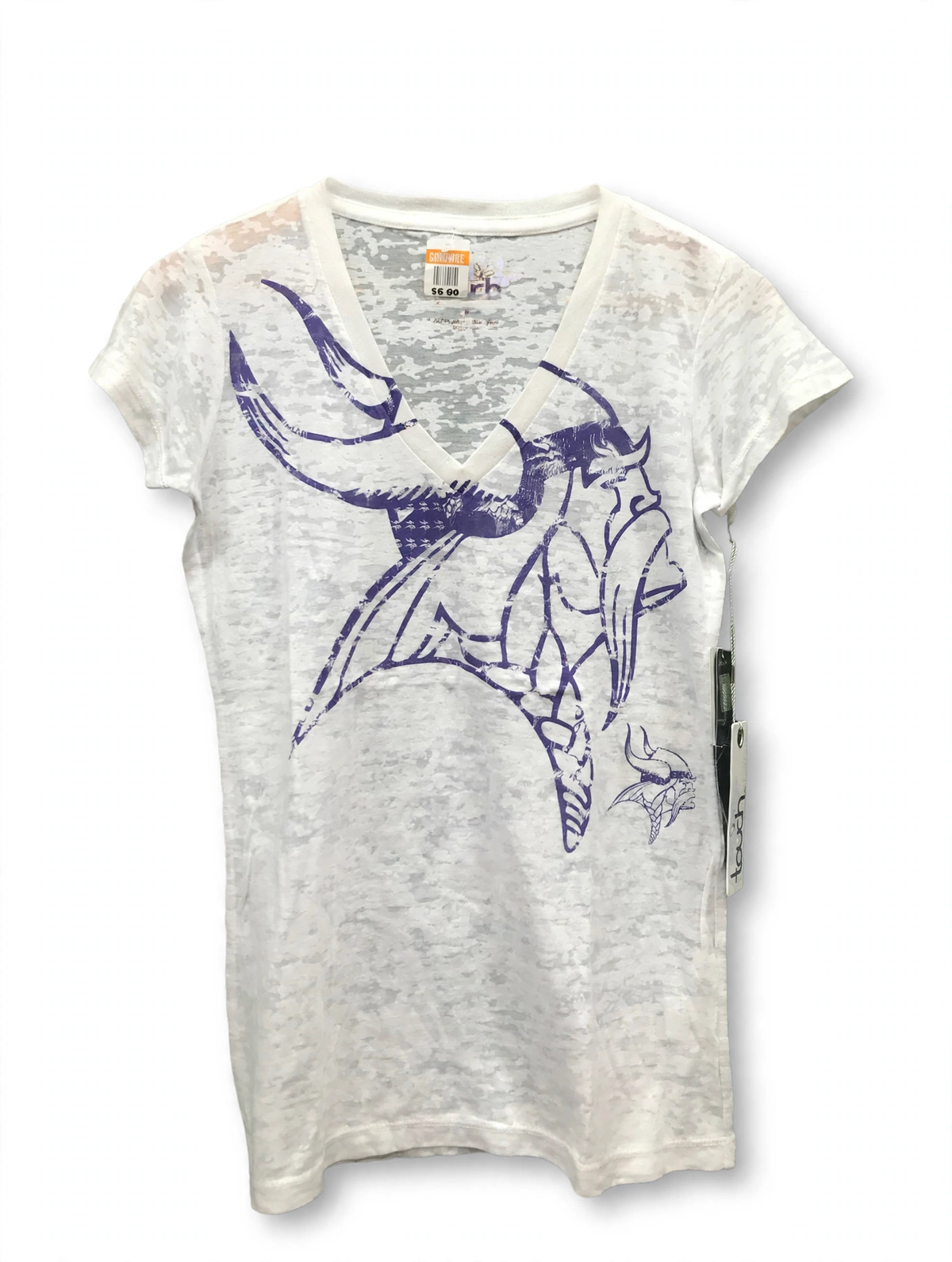 Touch by Alyssa Milano Vikings V-Neck Tee – White Burnout (Size S)