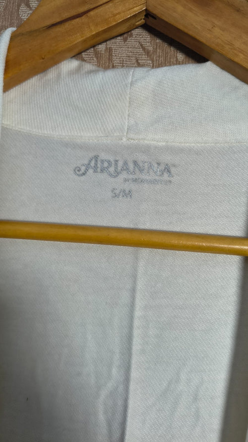 Arianna White Open-Front Draped Cardigan (Size S/M)