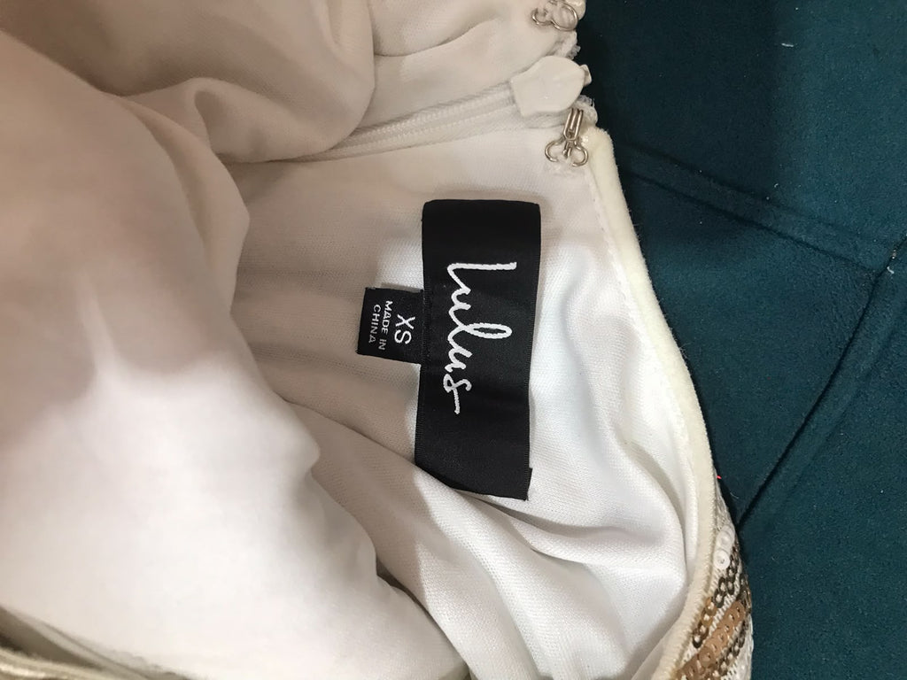 Lulus White and Gold Striped Sequin Mini Dress (Size XS)