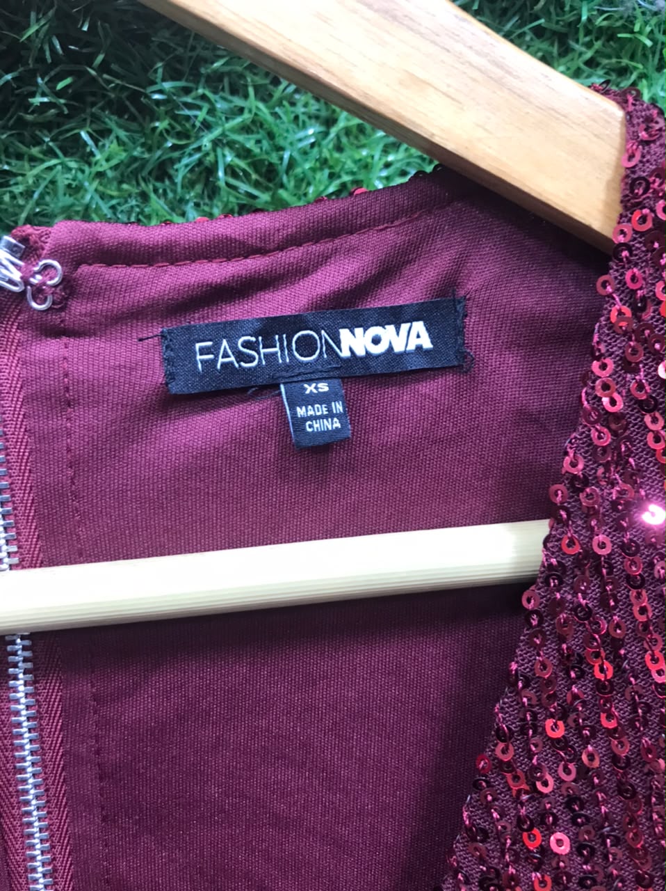 Fashion Nova Red Sequin V-Neck Maxi Dress with Back Zip (Size XS)