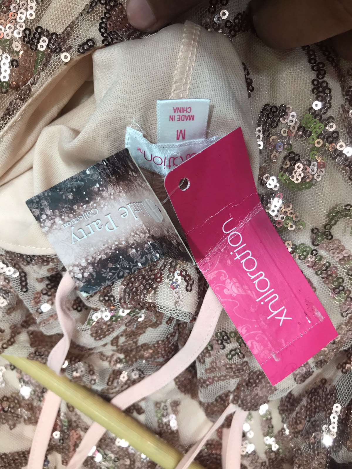 Xhilaration Blush Pink Sequin Paisley Mini Dress (Size M)