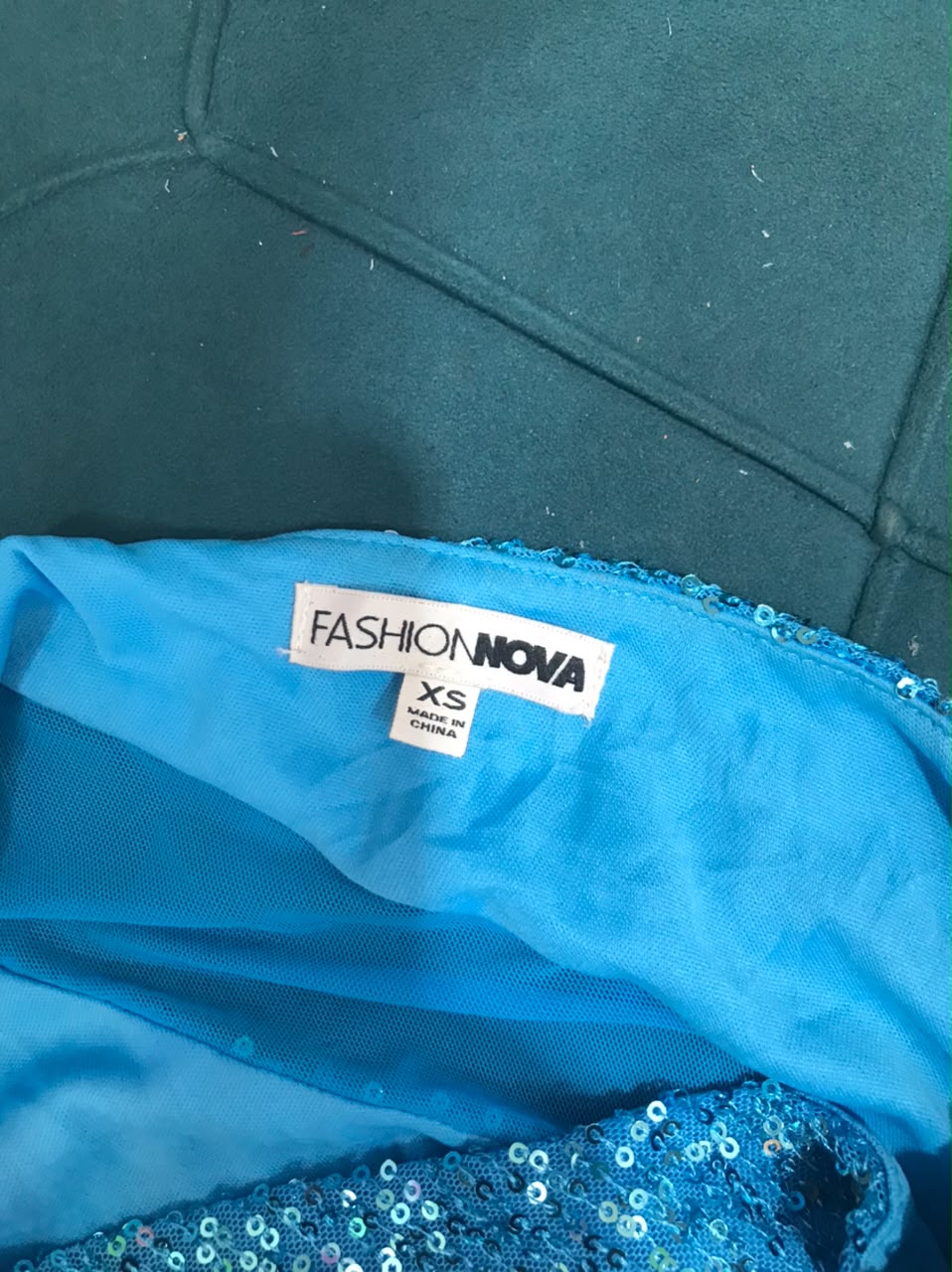Fashion Nova Blue Sequin One-Shoulder Maxi Dress (Size XS)