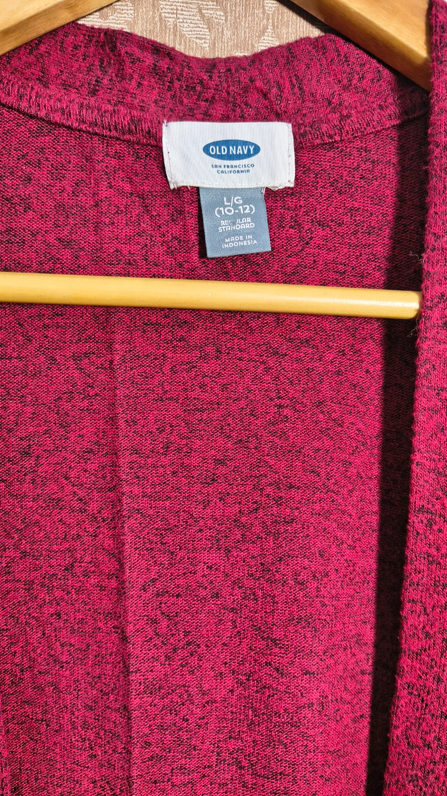 Old Navy Magenta Marled Open-Front Cardigan with Pockets (Size L)