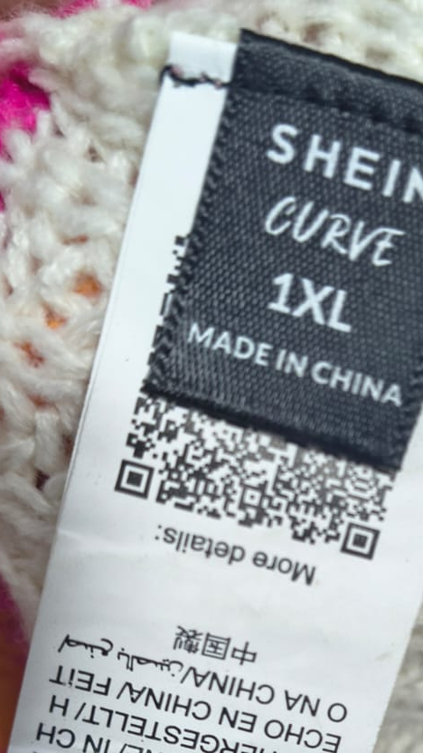 SHEIN Curve Pink Zebra Fairisle Cardigan (Size 1XL)