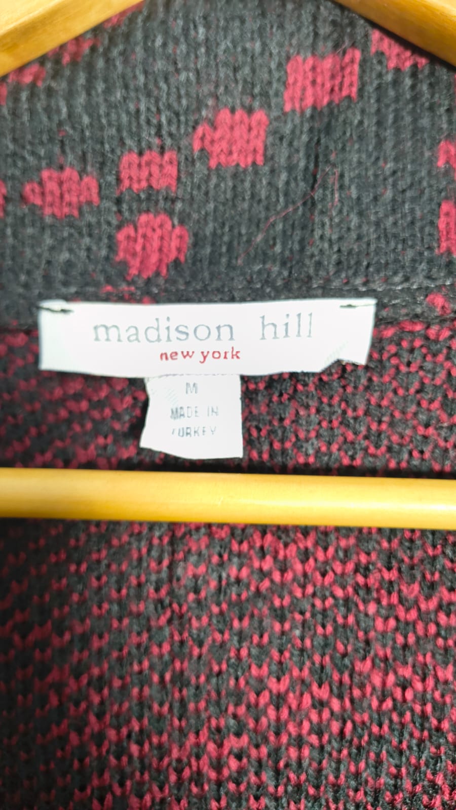 Red & Black Buffalo Plaid Knit Cardigan with Shawl Collar