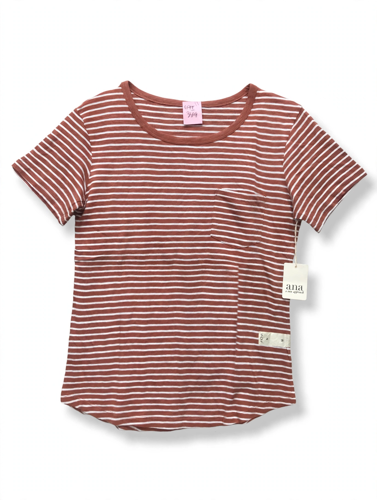 a.n.a A New Approach Striped Pocket T-Shirt – Rust/White (Size M)