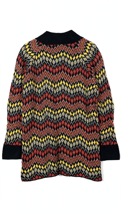 Apricot Black Fair-Isle Diamond Cardigan with Shawl Collar (Size M/L)