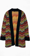 Apricot Black Fair-Isle Diamond Cardigan with Shawl Collar (Size M/L)