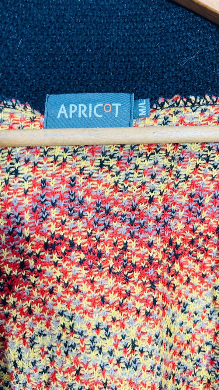 Apricot Black Fair-Isle Diamond Cardigan with Shawl Collar (Size M/L)