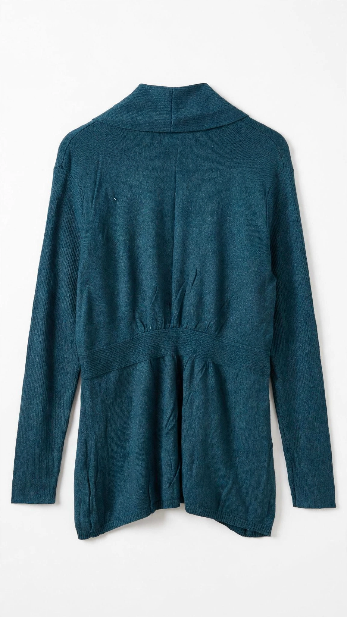 APT.9 Teal Shawl-Collar Cardigan with Gathered Waist (Size L)