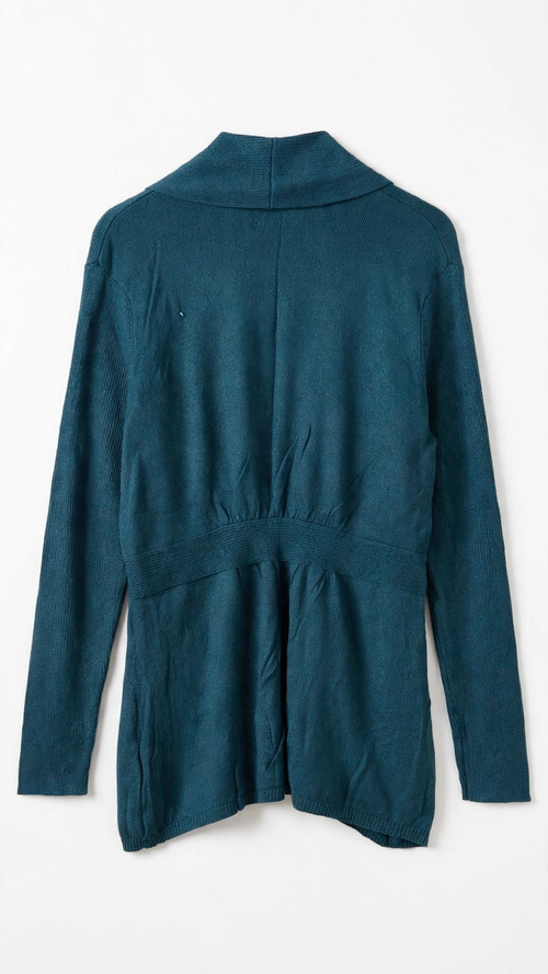 APT.9 Teal Shawl-Collar Cardigan with Gathered Waist (Size L)