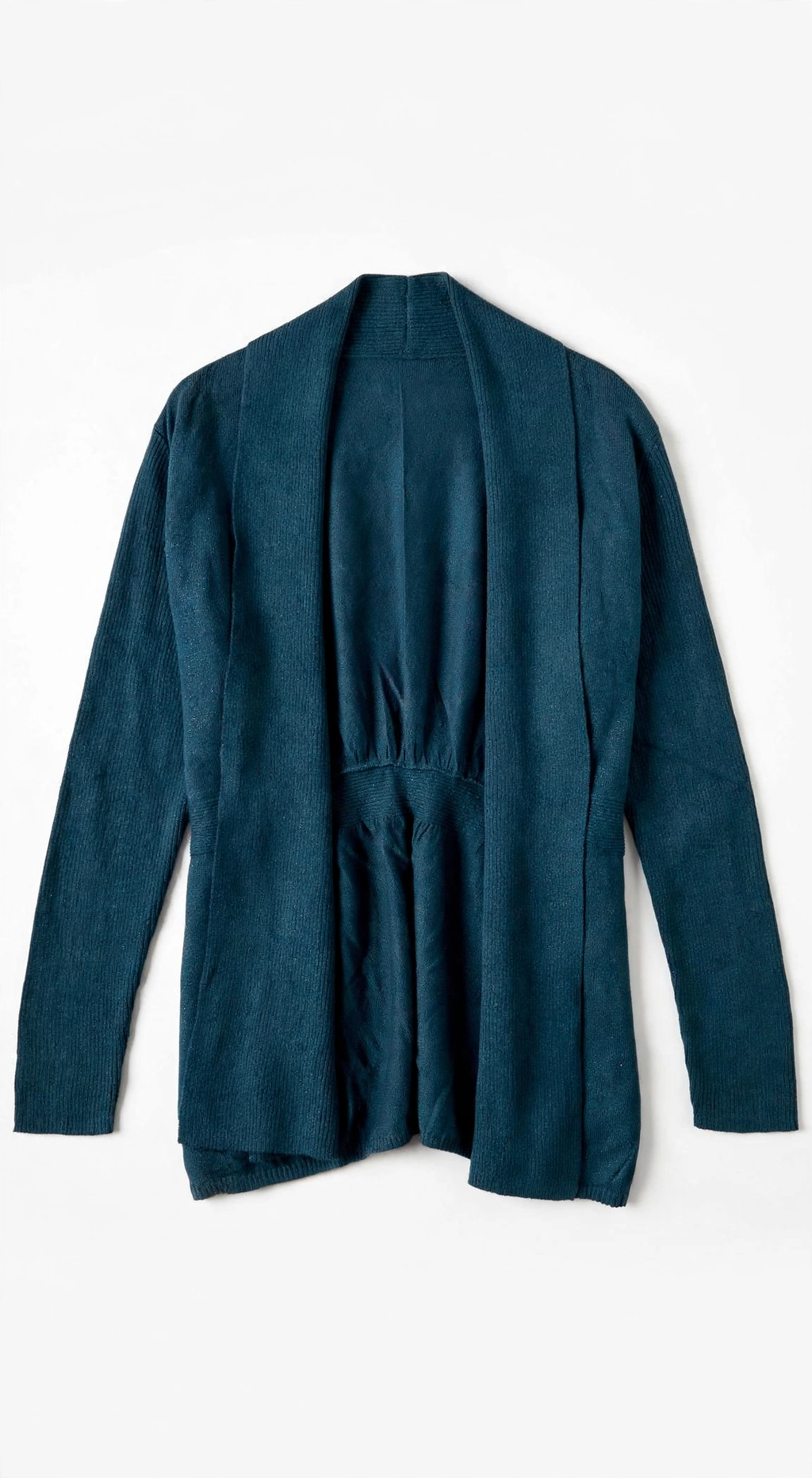 APT.9 Teal Shawl-Collar Cardigan with Gathered Waist (Size L)
