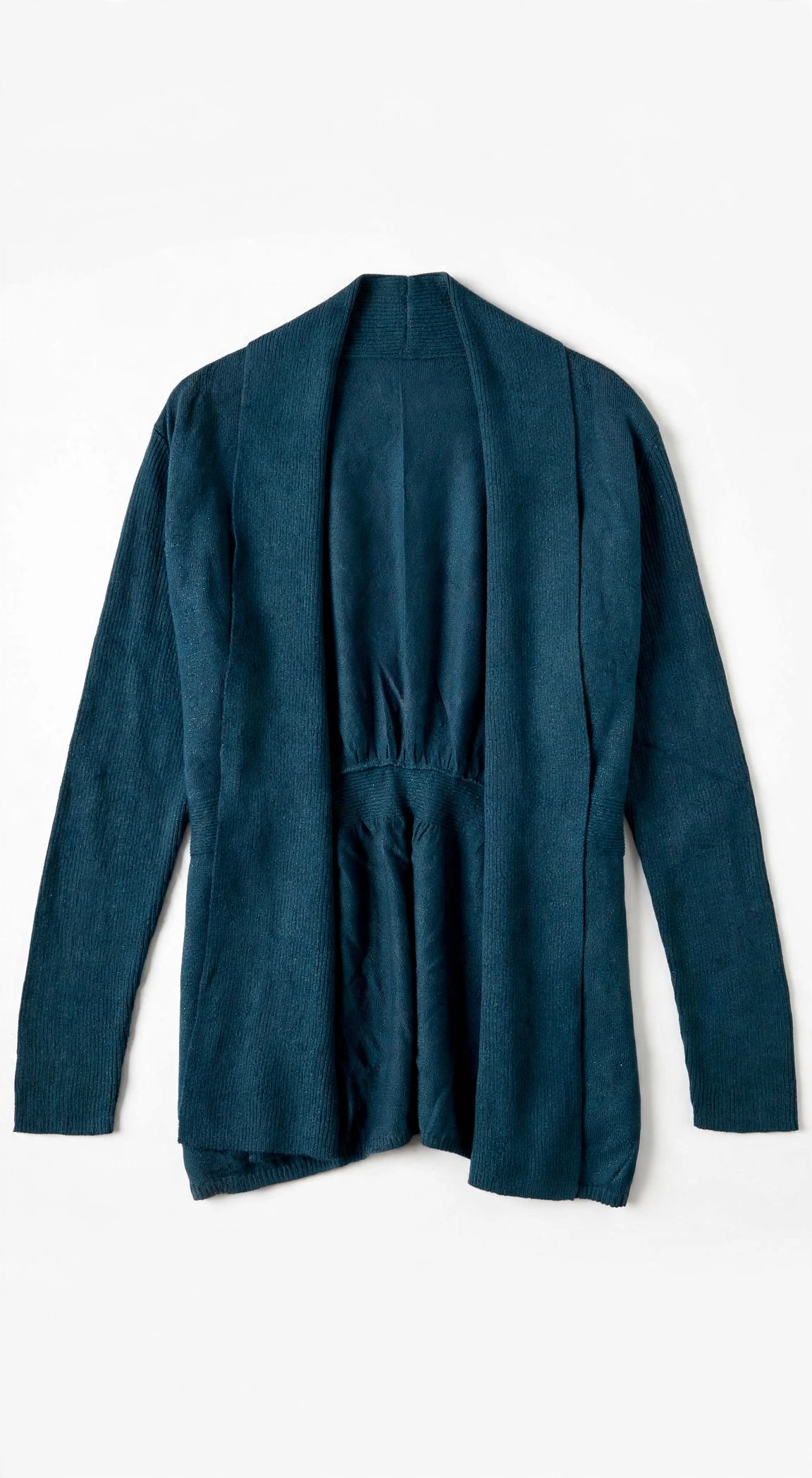 APT.9 Teal Shawl-Collar Cardigan with Gathered Waist (Size L)