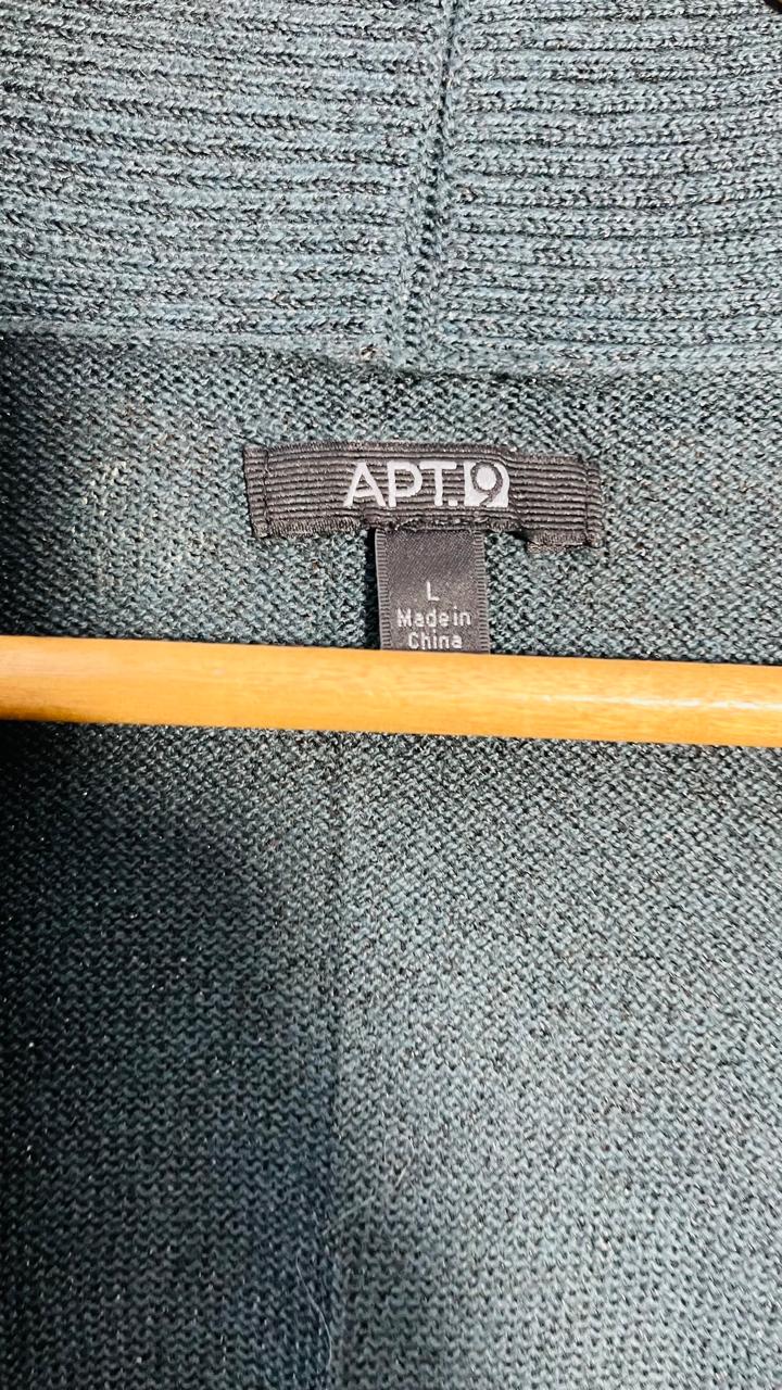 APT.9 Teal Shawl-Collar Cardigan with Gathered Waist (Size L)