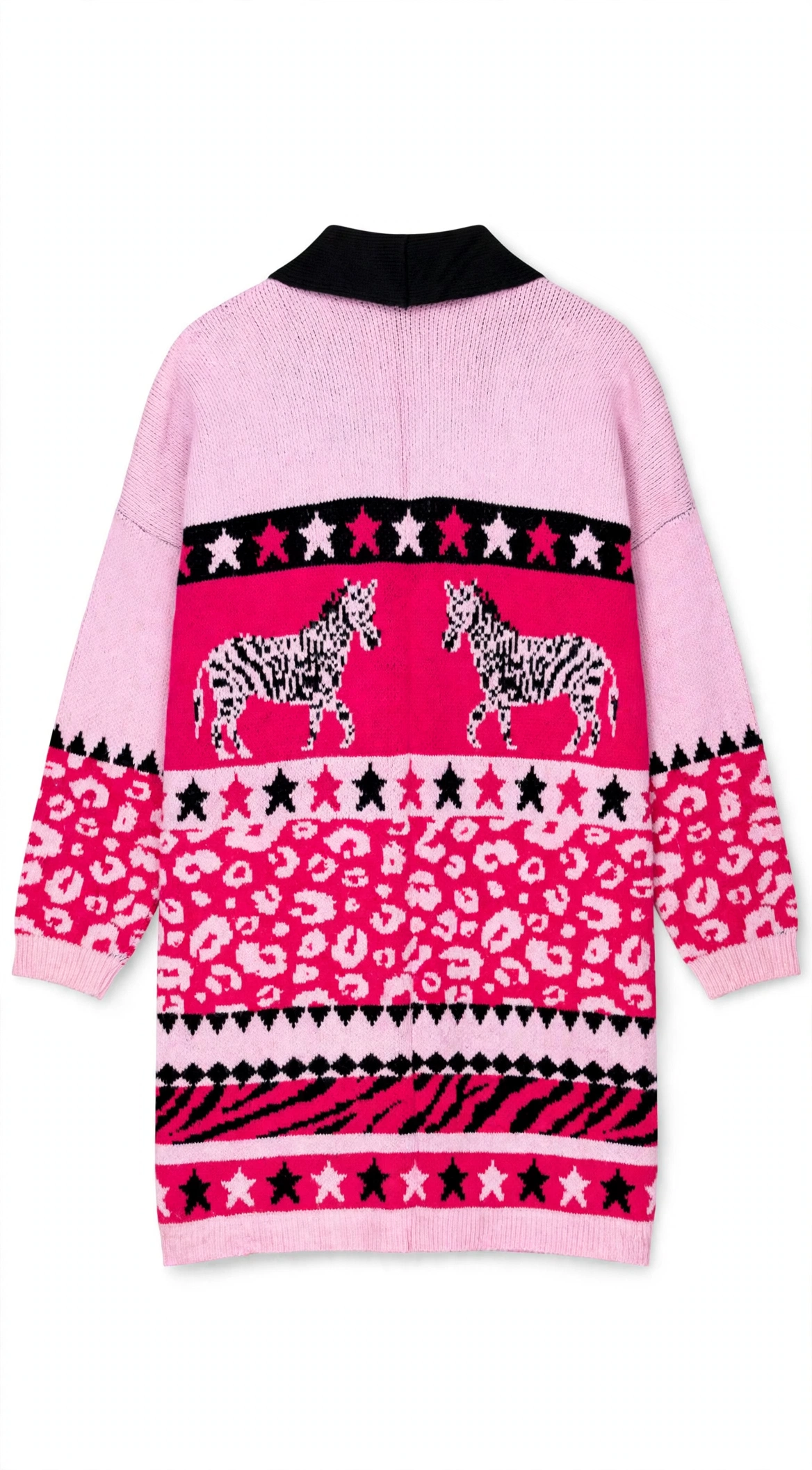 SHEIN Curve Pink Zebra Fairisle Cardigan (Size 1XL)
