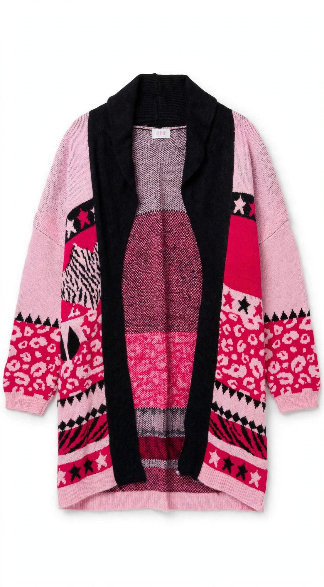 SHEIN Curve Pink Zebra Fairisle Cardigan (Size 1XL)