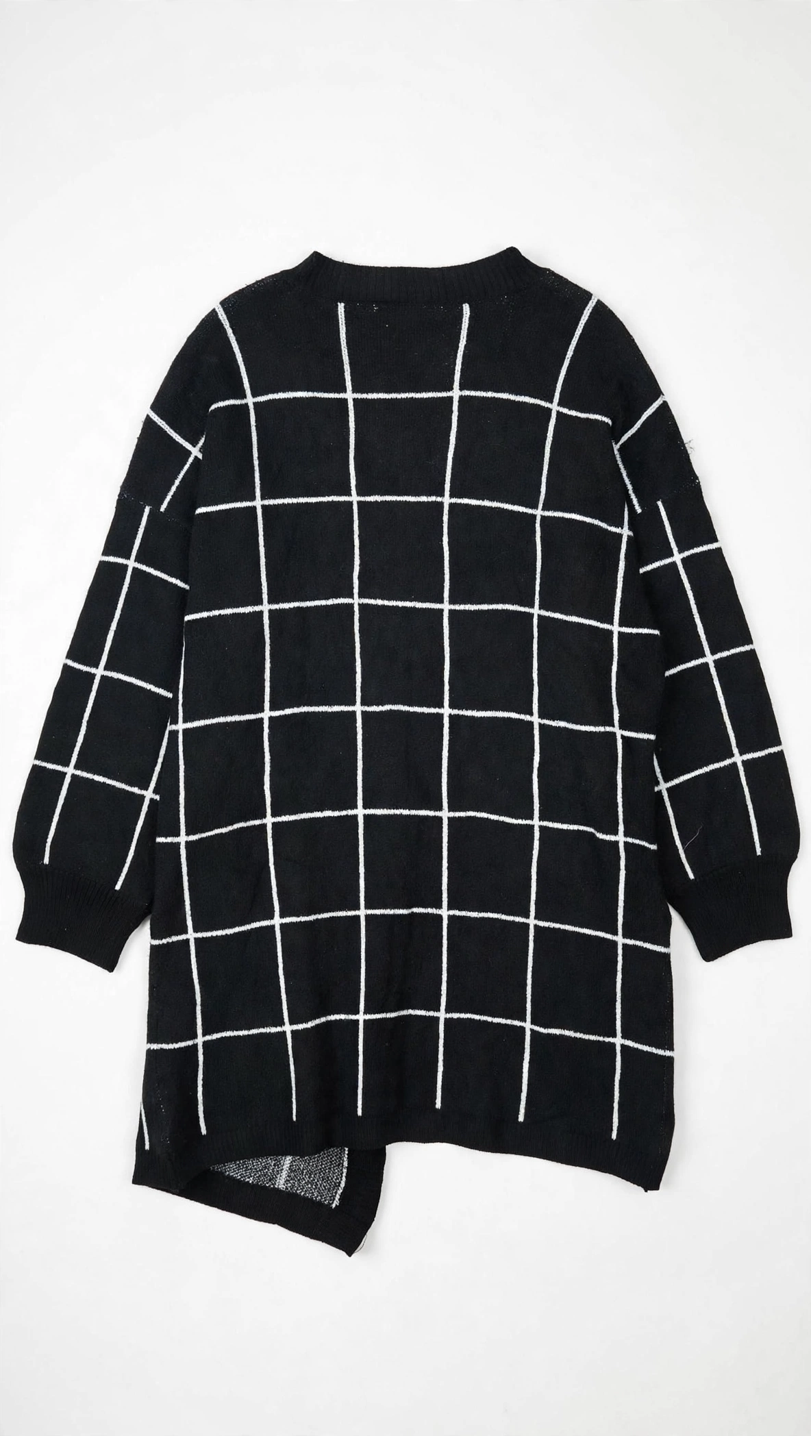 Black & White Windowpane Check Knit Cardigan