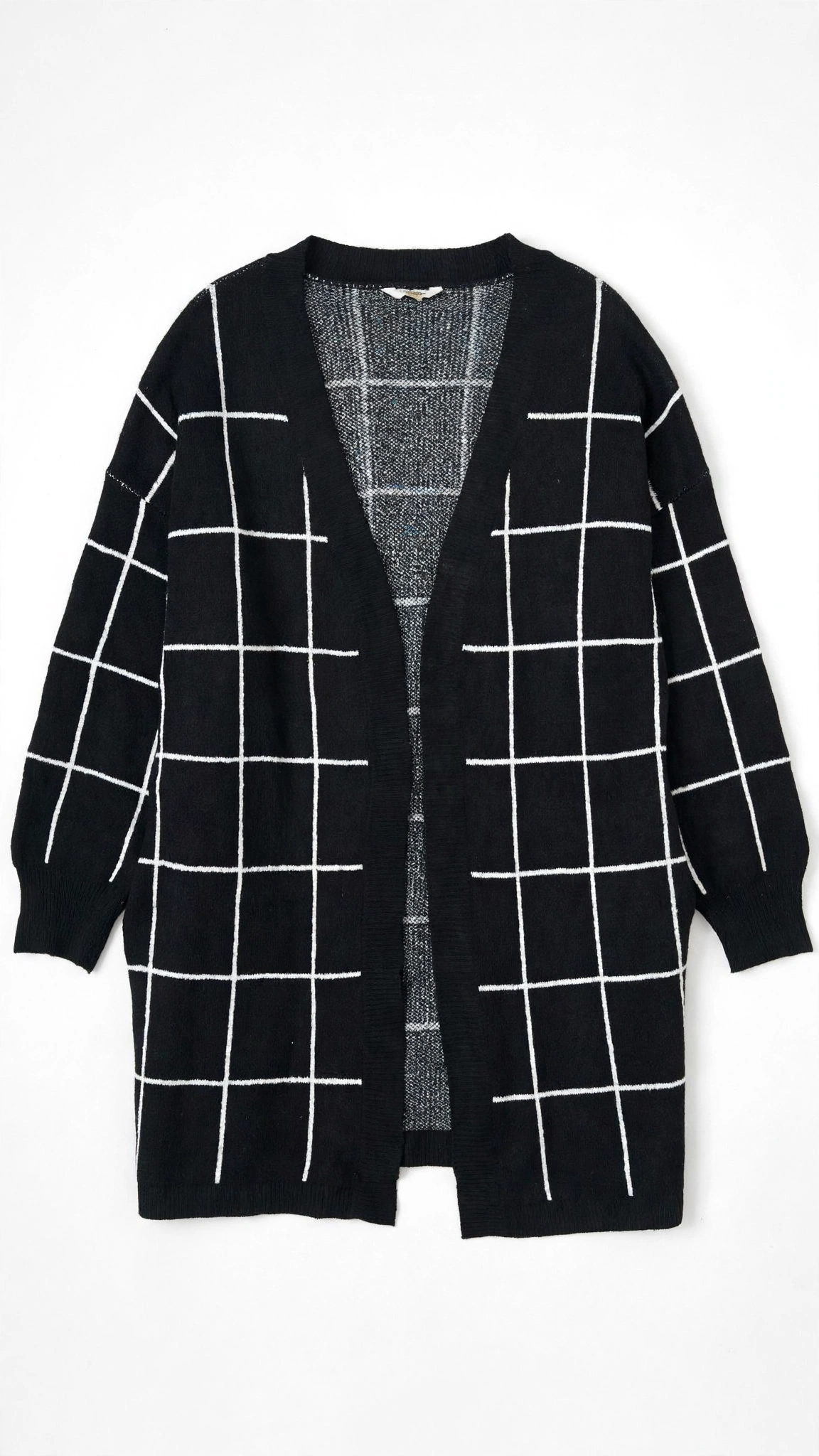 Black & White Windowpane Check Knit Cardigan