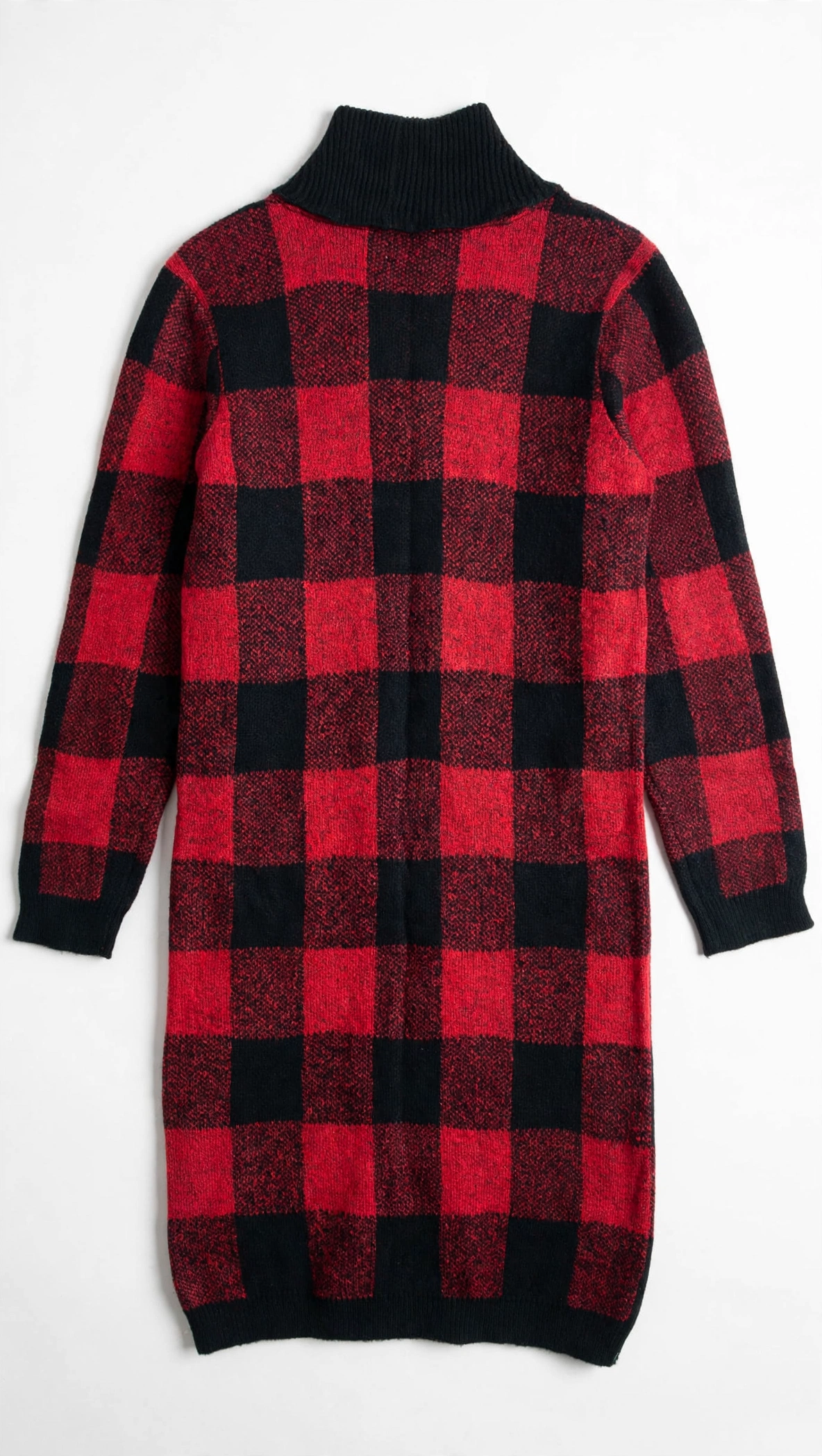 Red & Black Buffalo Plaid Knit Cardigan with Shawl Collar